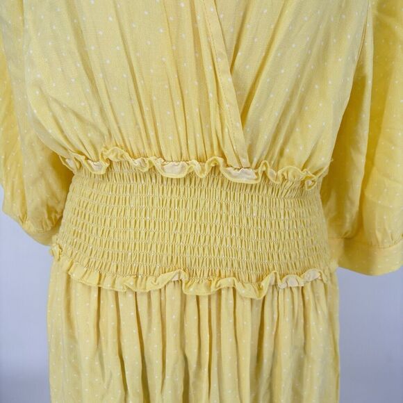 $99 Elodie Women's Yellow Half Sleeve Smocked Polka Dot Midi‎ Dress Size XLarge - Picture 4 of 12